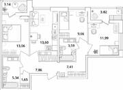 ЖК «Cube», планировка 3-комнатной квартиры, 77.64 м²