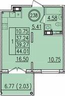 МЖК «Образцовый квартал 13», планировка 1-комнатной квартиры, 37.24 м²