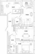 ЖК «Академик», планировка 3-комнатной квартиры, 79.86 м²