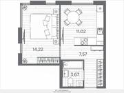 ЖК «Plus Пулковский», планировка 1-комнатной квартиры, 36.48 м²