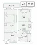 ЖК «Lampo», планировка 1-комнатной квартиры, 39.20 м²