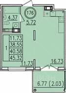 МЖК «Образцовый квартал 13», планировка 1-комнатной квартиры, 38.55 м²