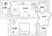 ЖК «БелАрт», планировка 1-комнатной квартиры, 37.23 м²