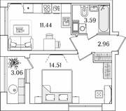 ЖК «БелАрт», планировка 1-комнатной квартиры, 34.03 м²