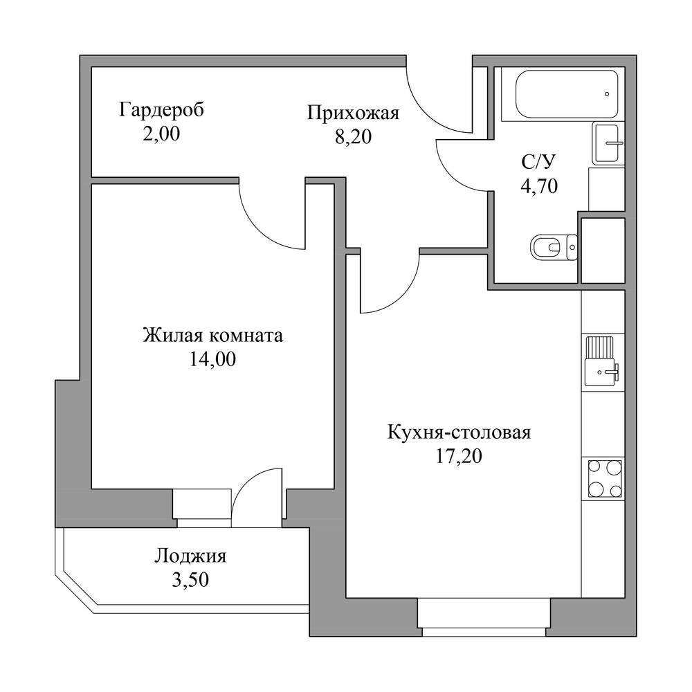 Планировка 1 комнатной квартиры в гостиной