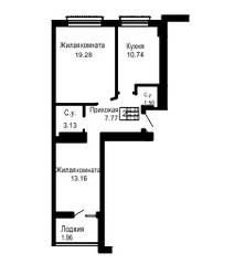 ЖК «Золотые пески», планировка 2-комнатной квартиры, 55.59 м²