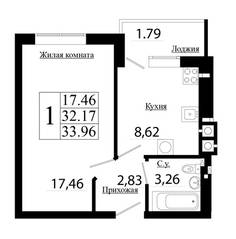 ЖК «Лето», планировка 1-комнатной квартиры, 32.17 м²