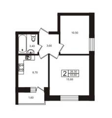 ЖК «Лето», планировка 2-комнатной квартиры, 43.60 м²