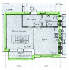 ЖК «Восток», планировка 1-комнатной квартиры, 43.47 м²