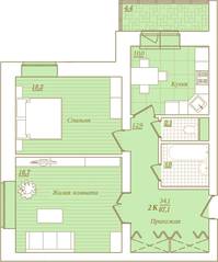 ЖК «Новый Город», планировка 2-комнатной квартиры, 67.10 м²