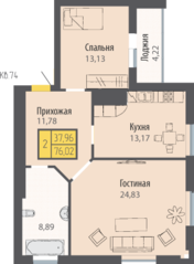 ЖК «Кранц-Парк», планировка 2-комнатной квартиры, 76.02 м²