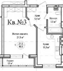 ЖК «Гнездо аиста», планировка 1-комнатной квартиры, 46.00 м²