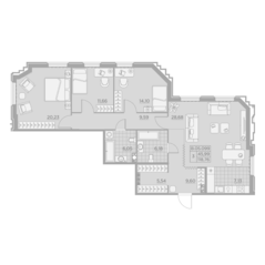 ЖК «Alter», планировка 3-комнатной квартиры, 118.76 м²