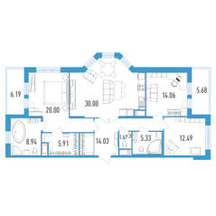ЖК «Колумб», планировка 3-комнатной квартиры, 118.36 м²