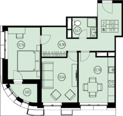 ЖК «Жилой дом в Ивантеевке», планировка 2-комнатной квартиры, 59.15 м²