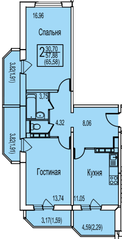 ЖК «Ледово», планировка 2-комнатной квартиры, 65.58 м²
