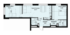 ЖК «ID Moskovskiy», планировка 2-комнатной квартиры, 74.15 м²