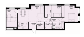 ЖК «ID Moskovskiy», планировка 3-комнатной квартиры, 94.35 м²