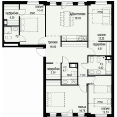 ЖК «ID Moskovskiy», планировка 4-комнатной квартиры, 117.20 м²