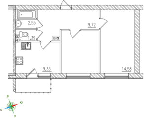 МЖК «Тихий город», планировка 2-комнатной квартиры, 47.76 м²