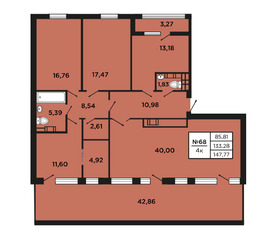 ЖК «Новый Невский», планировка 4-комнатной квартиры, 147.77 м²