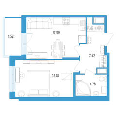 ЖК «Колумб», планировка 1-комнатной квартиры, 48.00 м²