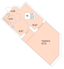 ЖК «Дом на Шамшиных», планировка 1-комнатной квартиры, 48.10 м²