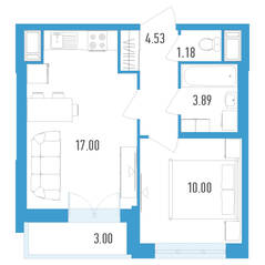 ЖК «Колумб», планировка 1-комнатной квартиры, 38.10 м²
