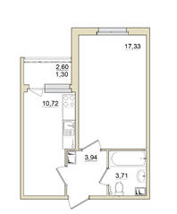 ЖК «Granholm Village», планировка 1-комнатной квартиры, 51.35 м²