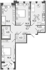 ЖК «Созидатели», планировка 3-комнатной квартиры, 80.60 м²