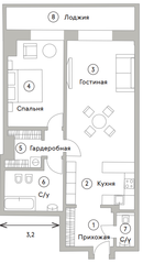 ЖК «Turandot Residences», планировка квартиры со свободной планировкой, 75.60 м²