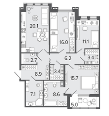 ЖК «Созидатели», планировка 3-комнатной квартиры, 103.20 м²