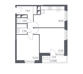 МФК «Спутник», планировка 2-комнатной квартиры, 62.50 м²