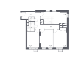 МФК «Спутник», планировка 3-комнатной квартиры, 69.80 м²