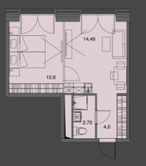 Апарт-отель Лофт-квартал «Docklands», планировка 1-комнатной квартиры, 33.80 м²