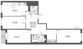 ЖК «Дом у Каретного», планировка 3-комнатной квартиры, 88.00 м²