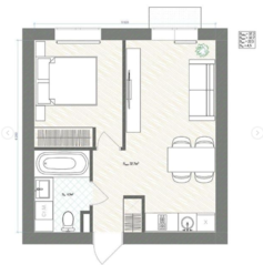 МЖК «Дубровская 5», планировка 1-комнатной квартиры, 37.20 м²