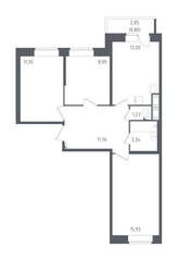 ЖК «Живи! В Курортном», планировка 3-комнатной квартиры, 64.30 м²