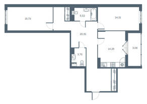 ЖК «Дом у Каретного», планировка 3-комнатной квартиры, 98.90 м²