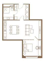 МФК апарт-отель «Yard Residence», планировка 1-комнатной квартиры, 48.00 м²