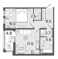 ЖК «Созидатели», планировка 1-комнатной квартиры, 53.50 м²