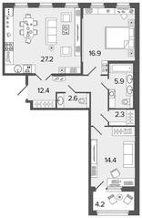 ЖК «Созидатели», планировка 2-комнатной квартиры, 81.70 м²