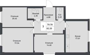 ЖК «Феникс», планировка 3-комнатной квартиры, 82.20 м²