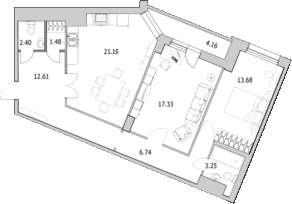 ЖК «Байрон», планировка 2-комнатной квартиры, 80.76 м²