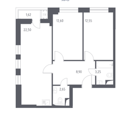 МФК «Спутник», планировка 3-комнатной квартиры, 64.10 м²