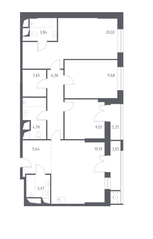 МФК «Спутник», планировка 4-комнатной квартиры, 92.50 м²