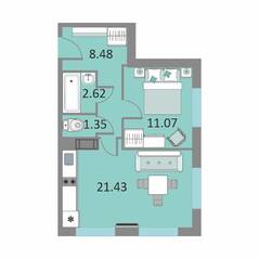 Апарт-отель «Начало», планировка 1-комнатной квартиры, 44.95 м²