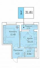 ЖК «Аквилон Beside», планировка 1-комнатной квартиры, 31.81 м²