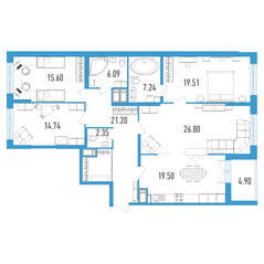 ЖК «Колумб», планировка 4-комнатной квартиры, 135.48 м²