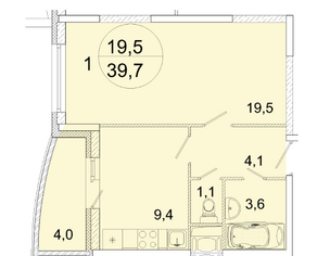 ЖК «Весна» (Ивантеевка), планировка 1-комнатной квартиры, 39.70 м²